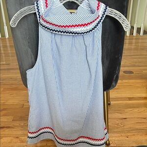 Striped Sleeveless Blouse with Zigzag Trim